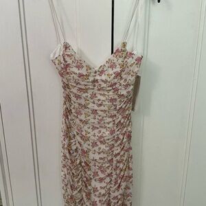 Almost Famous Runched Floral Dress - Pink/Yellow & White